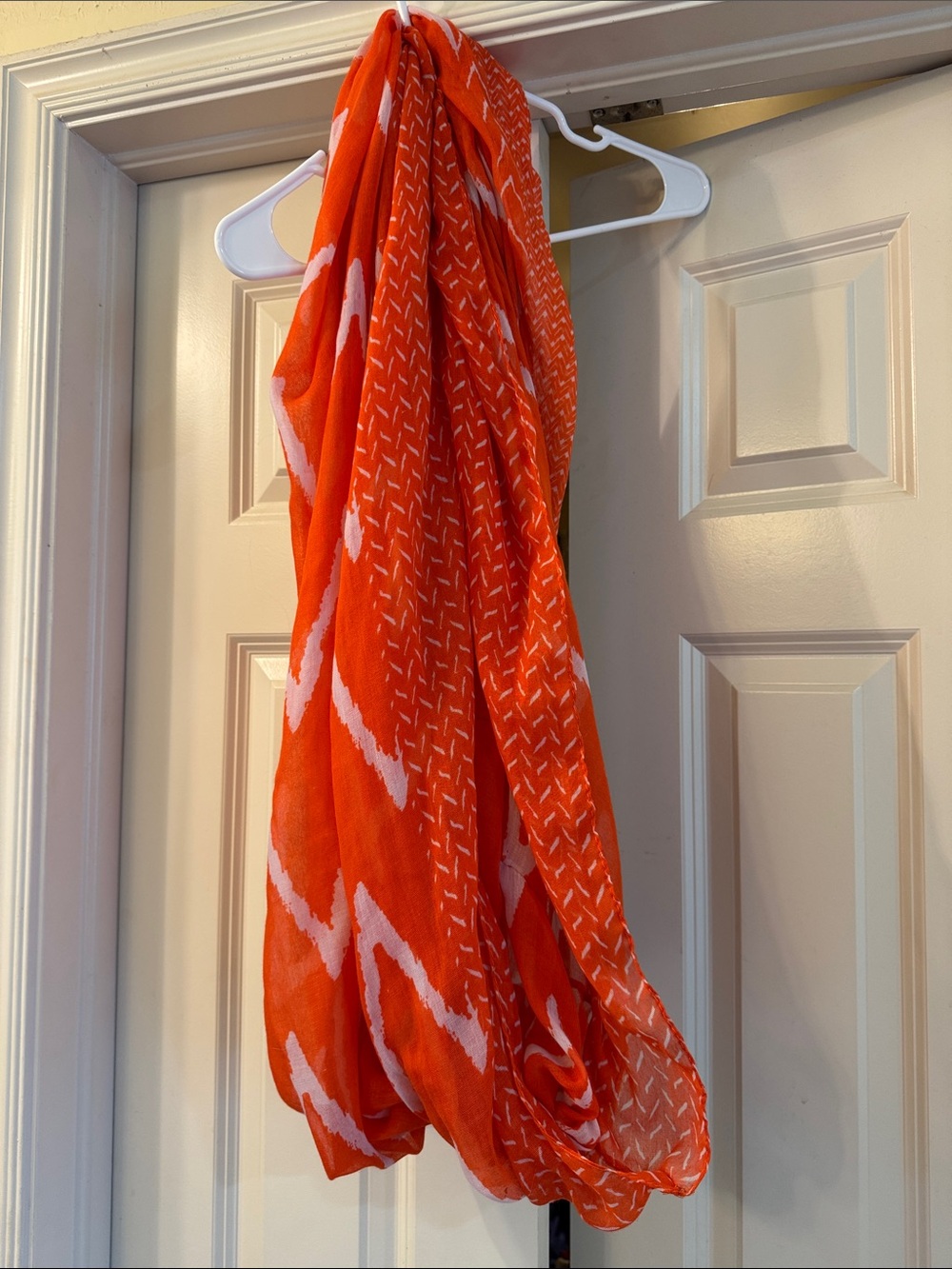 Bright Orange & White Patterned Infinity Scarf